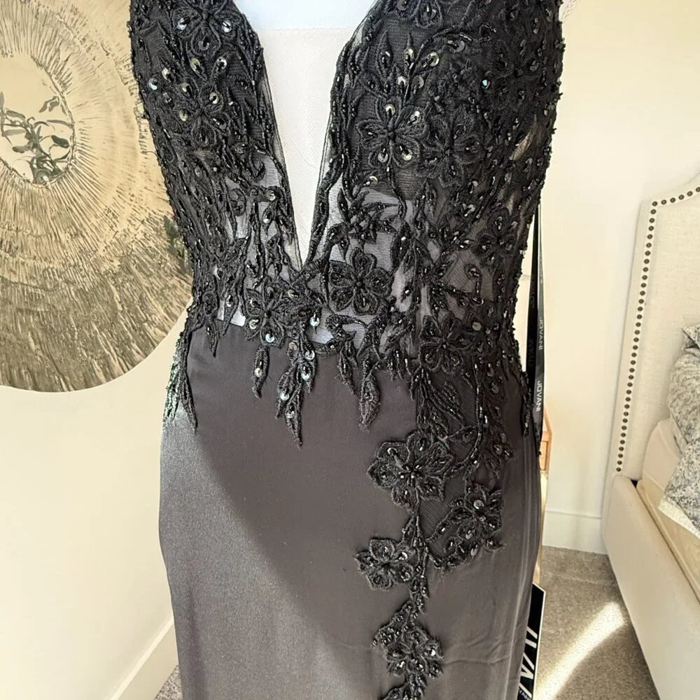 Jovani Black Embroidered Bodice Plunging Neck Prom Dress 23124 - Picture 8 of 8